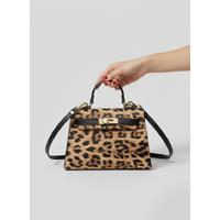 KADIN LEOPAR DESENLİ SİYAH DETAYLI EL ÇANTASI